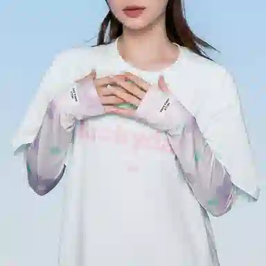 稻草人 多巴胺色系印花防紫外线开车 薄款透气户外郊游 露指袖套 防晒袖 女款