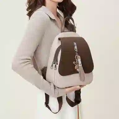 稻草人 时尚百搭通勤休闲 聚氨酯 书包背包双肩包 女款 米白配啡