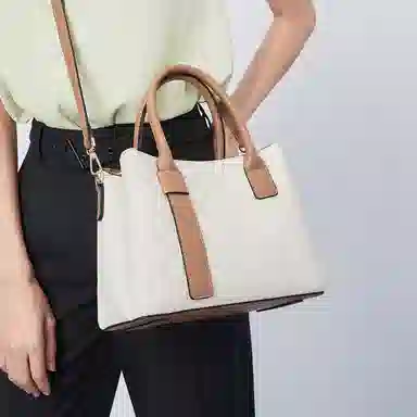 稻草人 时髦棋盘格纹理大容量撞色 聚氨酯 通勤包单肩斜挎手提包 常规 女款 奶茶色/米白