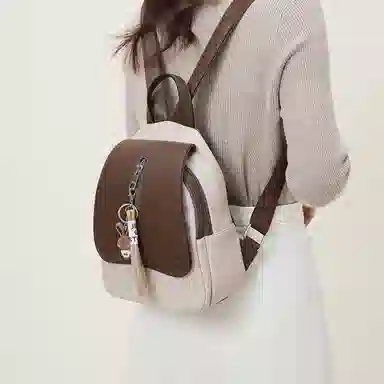 稻草人 时尚百搭通勤休闲 聚氨酯 书包背包双肩包 女款 米白配啡