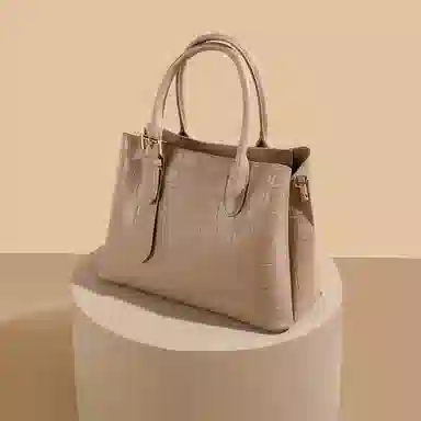 稻草人 时尚高级感鳄鱼纹 聚氨酯 单肩手提包 常规 女款 黑色/杏色