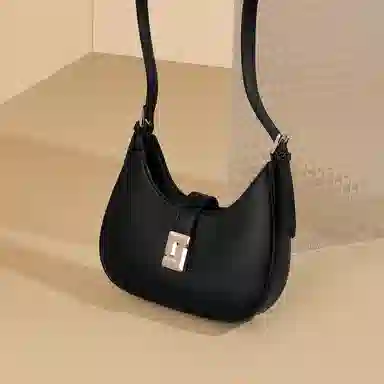 稻草人 韩系时尚简约潮流百搭高级感 聚氨酯革 单肩斜挎包 小号 女款 黑色/杏色/米白