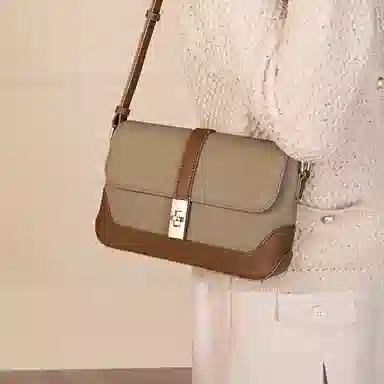 稻草人 时尚复古撞色高级感小众百搭学生实用通勤 牛皮 腋下包单肩斜挎包 常规 女款 卡其/米白