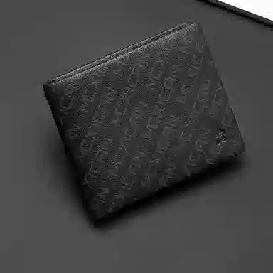 稻草人 时尚品牌字母印花通铺短款两折多功能大钞位带证件视窗高级感 牛皮革 钱包 男款 黑色