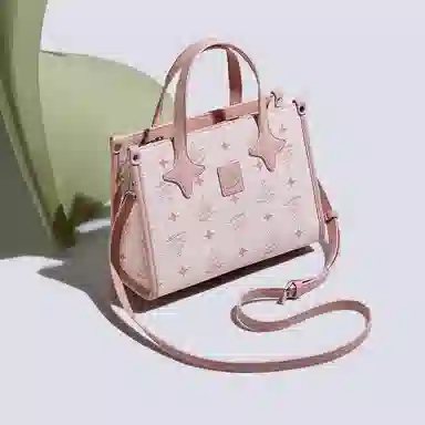 稻草人 可爱星星小众设计少女出游通勤简约百搭 聚氯乙烯革 手提包 常规 女款 米白/浅粉色/灰蓝