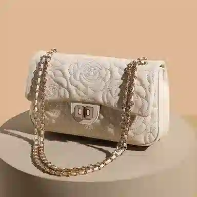 稻草人 时尚小众设计高级感车缝花朵通铺休闲百搭锁扣开合 人造革 链条斜挎单肩包 女款 多色