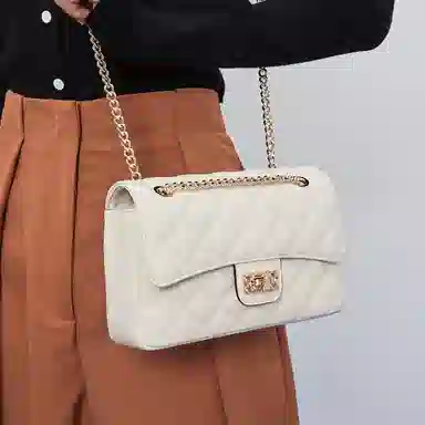 稻草人 小香风高级感小众时尚 聚氨酯 菱格链条包斜挎包 常规 女款 黑色/米白