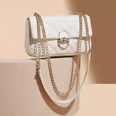 稻草人 华夫菱格休闲百搭通勤游玩包高颜值设计精致小香风 牛皮拼合成革 斜挎包 常规 女款 黑色/白色