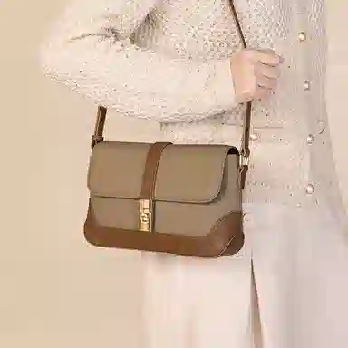 稻草人 时尚复古撞色高级感小众百搭学生实用通勤 牛皮 腋下包单肩斜挎包 常规 女款 卡其/米白