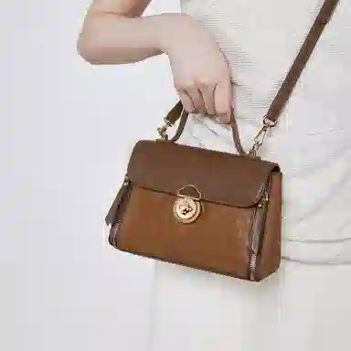 稻草人 时尚高级潮流气质小众百搭通勤拼色 聚氨酯 手提包 常规 女款 棕褐色/杏色