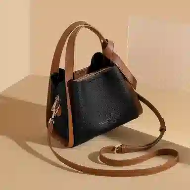 稻草人 可爱少女小众设计时尚潮流 聚氯乙烯革 菜篮子包斜挎包手提包单肩包 小号 女款 子夜黑/麦芽杏/月光白