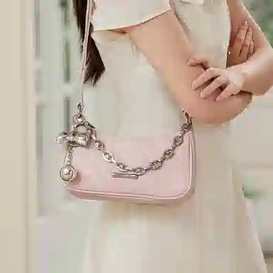 稻草人 时尚百搭甜美少女 编织纹理 聚氨酯革 腋下包斜挎包手提包单肩包 小号 女款 浅蓝/银色