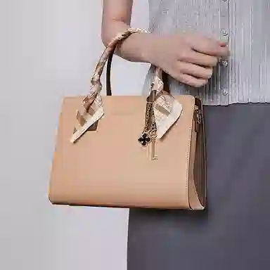 稻草人 精致百搭丝巾时尚潮流 合成革 单肩斜挎手提包 常规 女款 米白/杏色