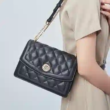 稻草人 时尚百搭通勤 牛皮拼超纤合成革 单肩斜挎包 女款 黑色/米白