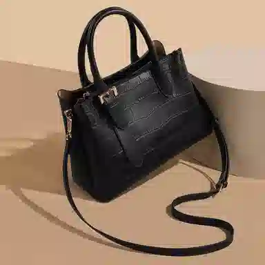 稻草人 时尚高级感鳄鱼纹 聚氨酯 单肩手提包 常规 女款 黑色/杏色