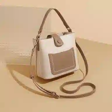 稻草人 磁扣开合 牛皮拼合成革 手提单肩斜挎包 常规 女款 果仁杏/焦茶咖