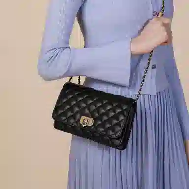 稻草人 优雅小香风菱格 牛皮 小金球链条包 斜挎包 常规 女款 酒红/黑色/米白