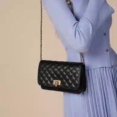 稻草人 优雅小香风菱格 牛皮 小金球链条包 斜挎包 常规 女款 酒红/黑色/米白