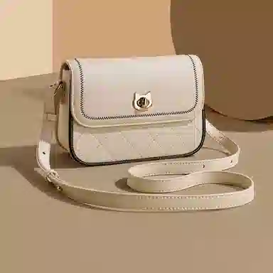 稻草人 百搭时尚小方包 小众通勤实用菱格 人造革 单肩斜挎包 女款 黑色/米白