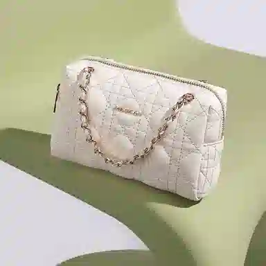 稻草人 小香风菱格经典不过时百搭实用通勤链条斜挎包 牛皮 手提包 常规 女款 米色/黑色/安可拉红