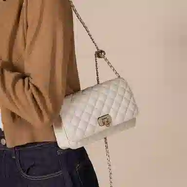 稻草人 优雅小香风菱格 牛皮 小金球链条包 斜挎包 常规 女款 酒红/黑色/米白