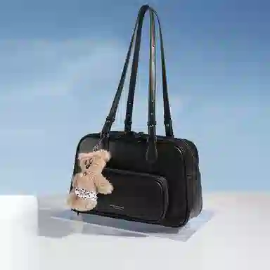 稻草人 高级感百搭通勤大学生上课 聚氨酯 波士顿包手提腋下单肩斜挎包 女款 黑色/深棕色