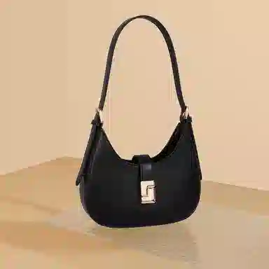 稻草人 韩系时尚简约潮流百搭高级感 聚氨酯革 单肩斜挎包 小号 女款 黑色/杏色/米白