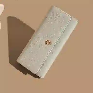 稻草人 品牌字母五金点缀 菱格拼接多功能多卡位长款 牛皮革 钱包 女款 米白/粉红/黑色