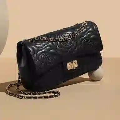 稻草人 时尚小众设计高级感车缝花朵通铺休闲百搭锁扣开合 人造革 链条斜挎单肩包 女款 多色