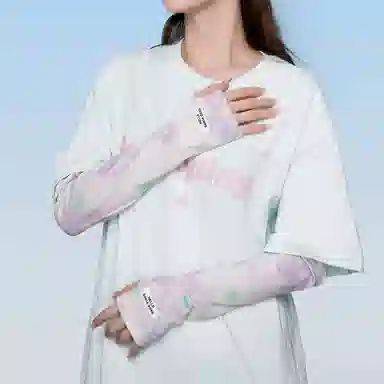 稻草人 多巴胺色系印花防紫外线开车 薄款透气户外郊游 露指袖套 防晒袖 女款