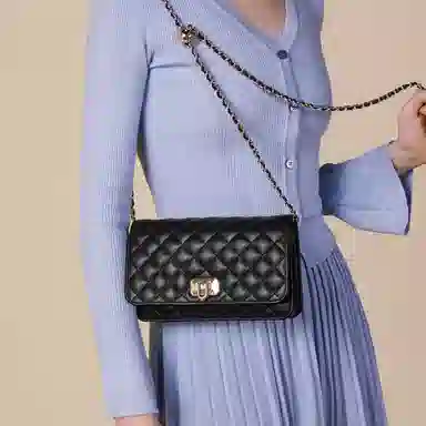 稻草人 优雅小香风菱格 牛皮 小金球链条包 斜挎包 常规 女款 酒红/黑色/米白