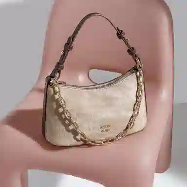 稻草人 法式小众设计链条通勤时尚百搭出游 聚氨酯革 斜挎单肩手提包 女款 牛仔蓝/卡其色