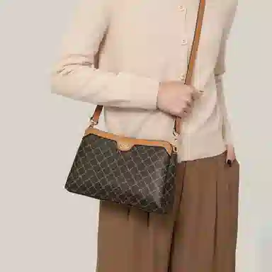 稻草人 复古印花设计 聚氯乙烯 撞色包单肩包斜挎包 常规 女款 深棕色/卡其/深啡棕/深咖棕