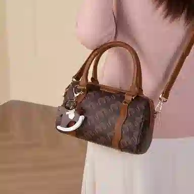 稻草人 老花拼色时尚百搭 聚氨酯 波士顿包手提包 女款 咖啡色/卡其灰