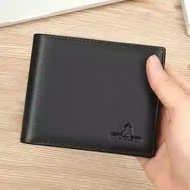 稻草人 休闲商务 纳帕纹 头层牛皮 多卡位短款钱包大钞位钱夹 常规 男款 黑色