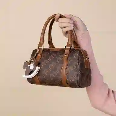 稻草人 老花拼色时尚百搭 聚氨酯 波士顿包手提包 女款 咖啡色/卡其灰