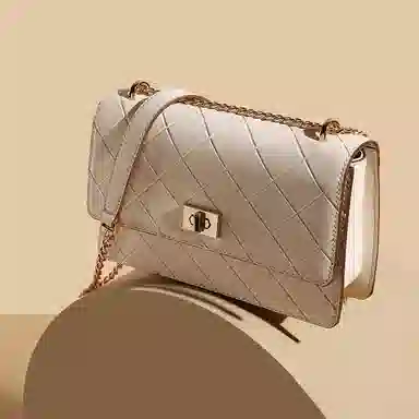 稻草人 优雅百搭小香风菱格链条包 牛皮 腋下单肩斜挎包 女款 黑色/米白