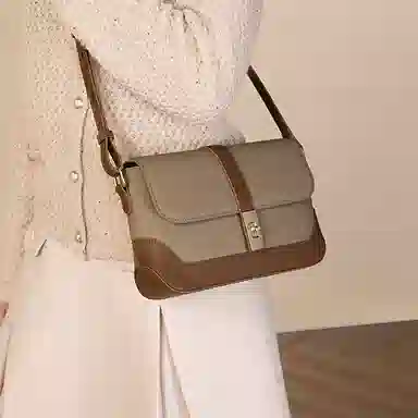 稻草人 时尚复古撞色高级感小众百搭学生实用通勤 牛皮 腋下包单肩斜挎包 常规 女款 卡其/米白