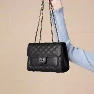 稻草人 精致链条百搭小香风菱格 牛皮拼合成革 小方包斜挎包单肩包腋下包 常规 女款 黑色