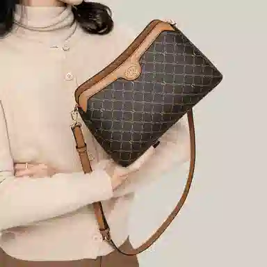 稻草人 复古印花设计 聚氯乙烯 撞色包单肩包斜挎包 常规 女款 深棕色/卡其/深啡棕/深咖棕