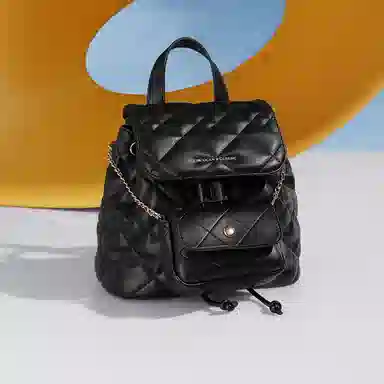 稻草人 百搭菱格小香风 聚氨酯 双肩包 常规 女款 黑色/米白