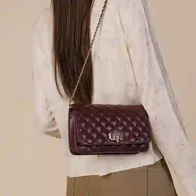 稻草人 优雅小香风菱格 牛皮 小金球链条包 斜挎包 常规 女款 酒红/黑色/米白