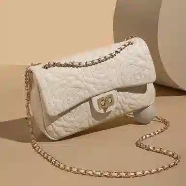 稻草人 时尚小众设计高级感车缝花朵通铺休闲百搭锁扣开合 人造革 链条斜挎单肩包 女款 多色