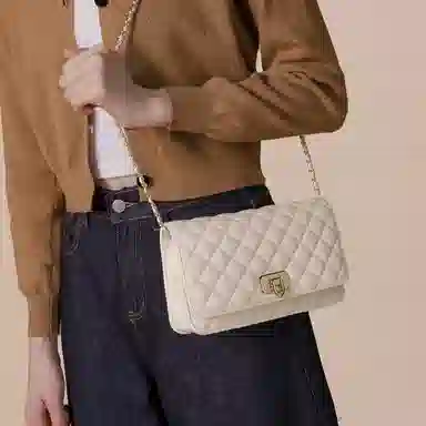 稻草人 优雅小香风菱格 牛皮 小金球链条包 斜挎包 常规 女款 酒红/黑色/米白