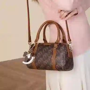 稻草人 老花拼色时尚百搭 聚氨酯 波士顿包手提包 女款 咖啡色/卡其灰