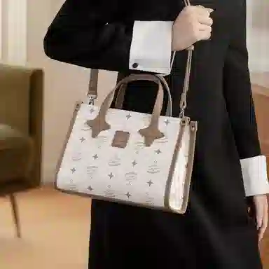 稻草人 可爱星星小众设计少女出游通勤简约百搭 聚氯乙烯革 手提包 常规 女款 米白/浅粉色/灰蓝