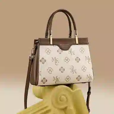 稻草人 简约时尚通勤撞色复古大容量 聚氯乙烯革拼聚氨酯革 手提包 常规 女款 深棕色/米白