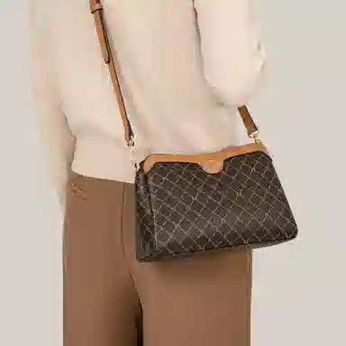 稻草人 复古印花设计 聚氯乙烯 撞色包单肩包斜挎包 常规 女款 深棕色/卡其/深啡棕/深咖棕