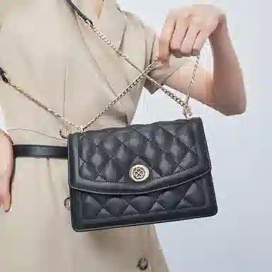 稻草人 时尚百搭通勤 牛皮拼超纤合成革 单肩斜挎包 女款 黑色/米白