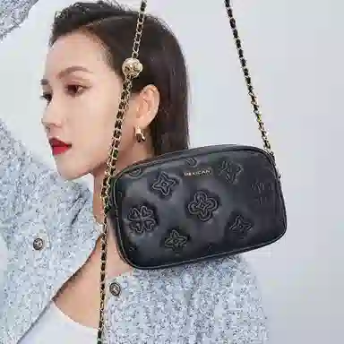 稻草人 时尚百搭四季款 聚氨酯 小方包手提单肩斜挎包 女款 黑色/米白